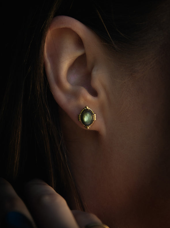 Juliette Gemstone Brass Earrings, Labradorite Earrings, Moonstone Earrings, Smoky Quartz Earrings