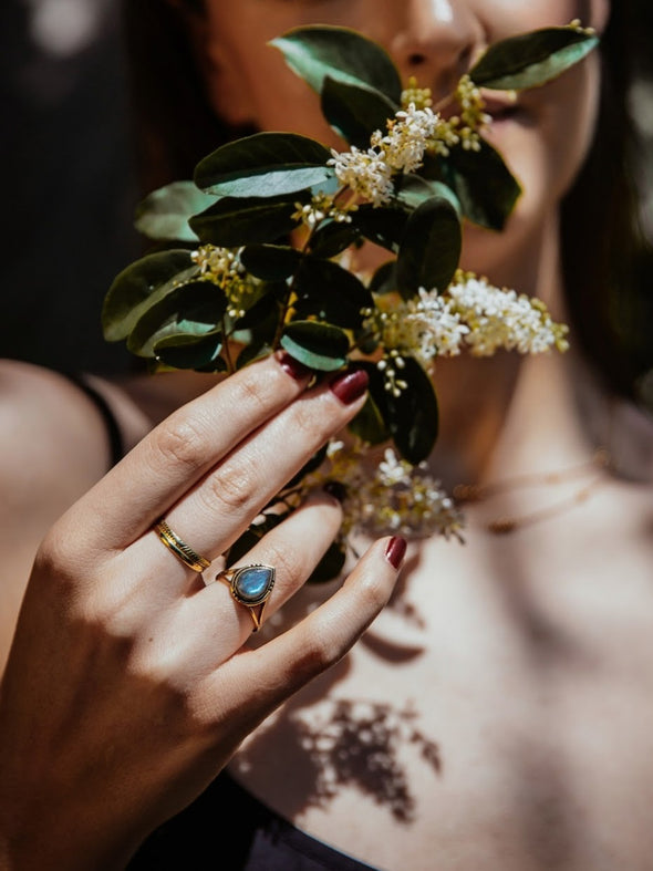 Anika Gemstone Ring, Labradorite Ring, Moonstone Ring, Smoky Quartz Ring
