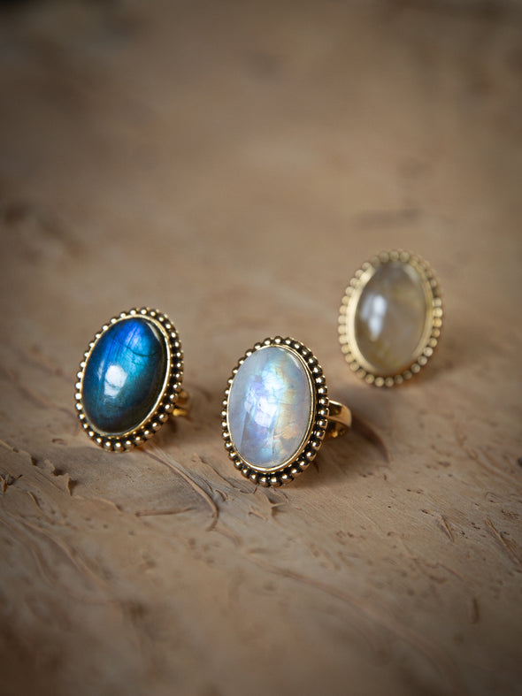 Sabina Gemstone Ring, LABRADORITE RING, RUTILATED QUARTZ RING, MOONSTONE RING