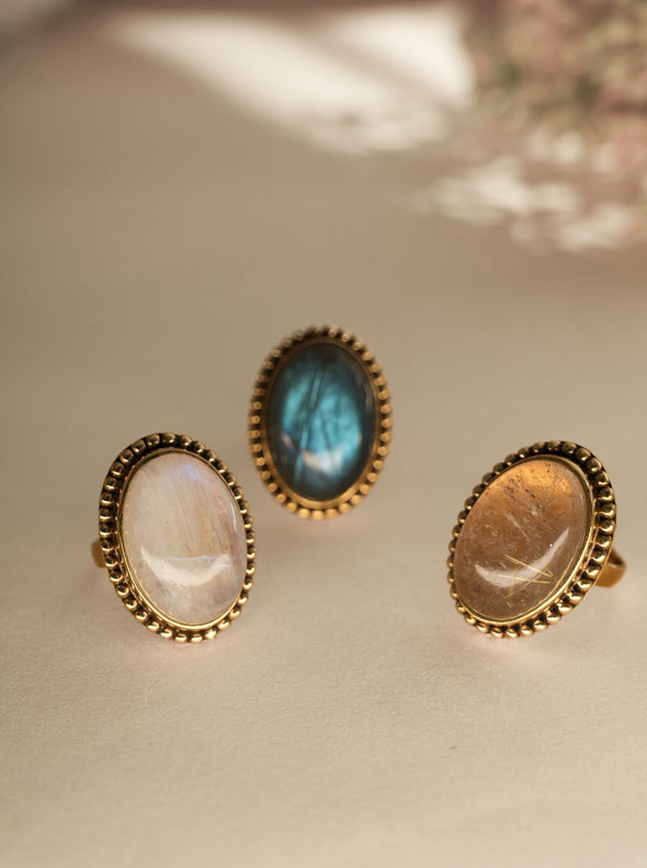 Sabina Gemstone Ring, LABRADORITE RING, RUTILATED QUARTZ RING, MOONSTONE RING