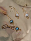 Tiana Gemstone Brass Earrings, Moonstone Earrings, Labradorite Earrings