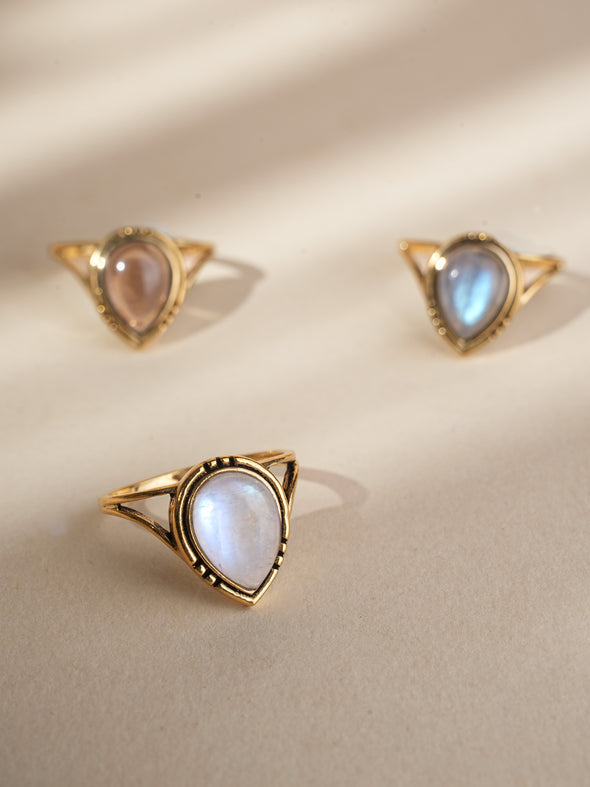 Anika Gemstone Ring, Labradorite Ring, Moonstone Ring, Smoky Quartz Ring