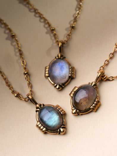 Juliette Gemstone Necklace, Labradorite Necklace, Moonstone Necklace, Smoky Quartz Necklace