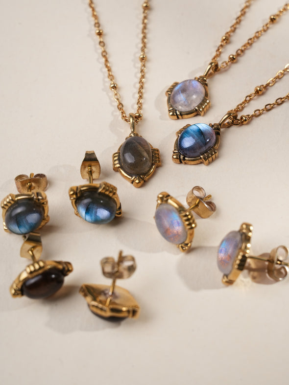Juliette Gemstone Necklace, Labradorite Necklace, Moonstone Necklace, Smoky Quartz Necklace