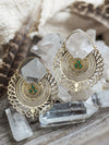 Dancing Mayura Brass Earrings - Green Onyx Earring, Brass Jewelry