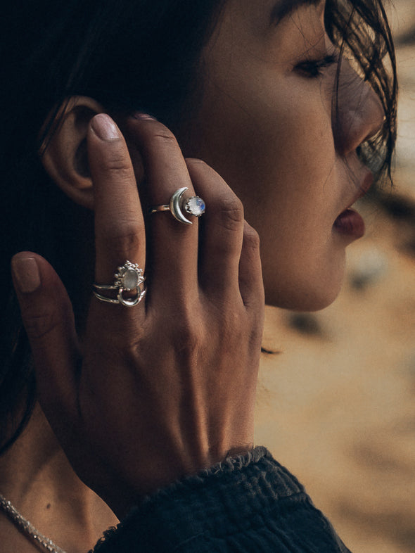 Crescent Sterling Silver Ring - Moonstone Ring, Silver Ring, Silver Jewelry, Gemstones