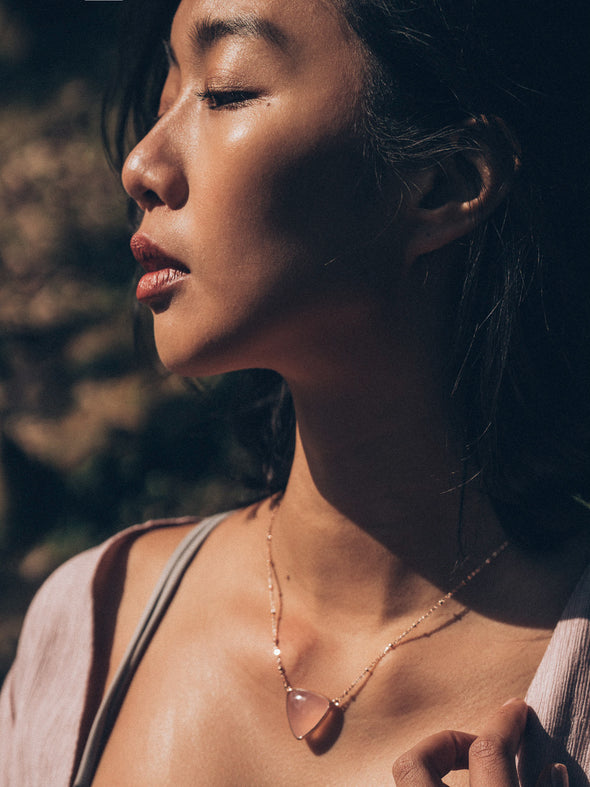 Triangle Gemstone Sterling Silver Or Gold Plated Necklace, Moonstone Necklace, Rose Quartz Necklace, Labradorite Necklace