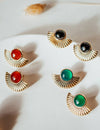Farrah Gemstone Brass Earrings - Black Onyx Earring, Green Onyx Earring, Red Onyx Earring, Brass Earring, Brass Jewelry, Jewelry, Gemstone