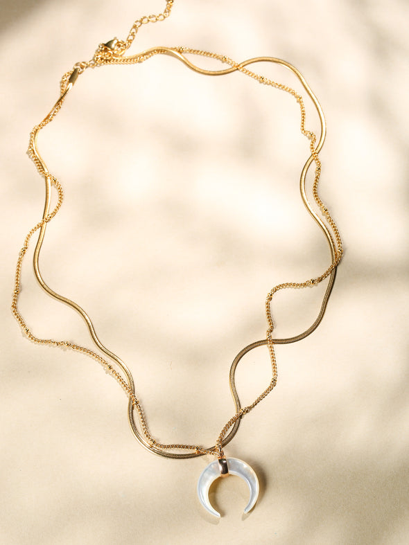 Crescent Moon Double Layered Necklace, Crescent Moon, Mother of Pearl Necklace, Abalone Necklace, Handmade Necklace, Necklace.
