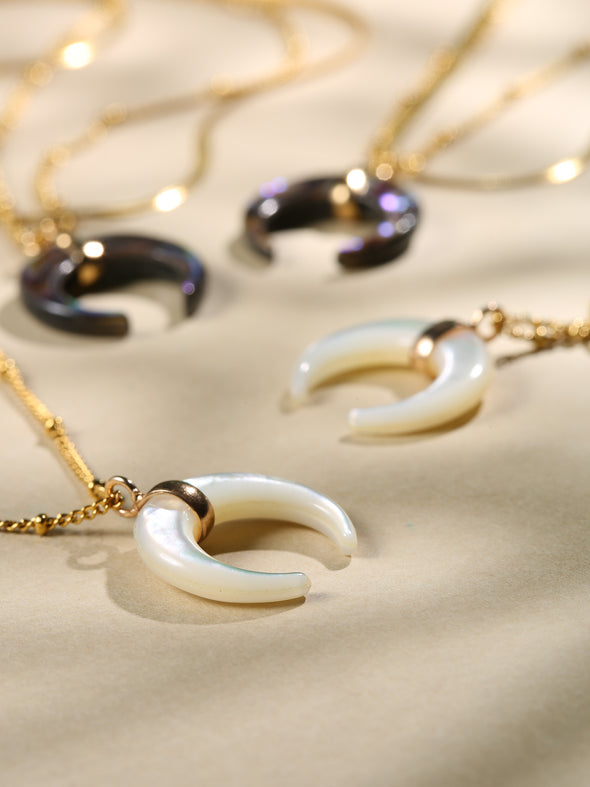 Crescent Moon Double Layered Necklace, Crescent Moon, Mother of Pearl Necklace, Abalone Necklace, Handmade Necklace, Necklace.