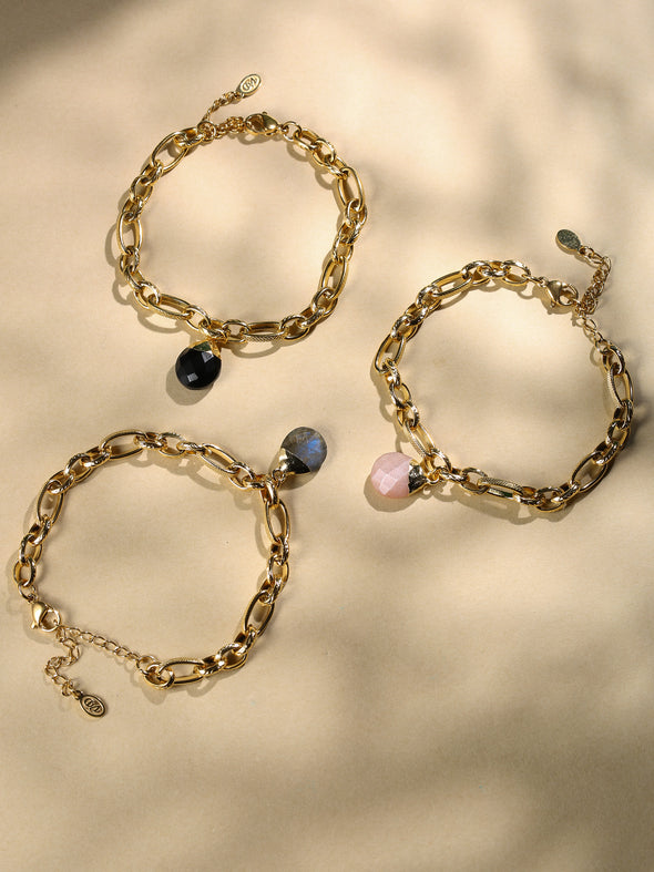 Flow Gemstone Bracelet, Labradorite Bracelet, Peach Moonstone Bracelet, Black Onyx Bracelet, Handmade Jewelry.