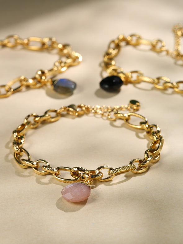 Flow Gemstone Bracelet, Labradorite Bracelet, Peach Moonstone Bracelet, Black Onyx Bracelet, Handmade Jewelry.