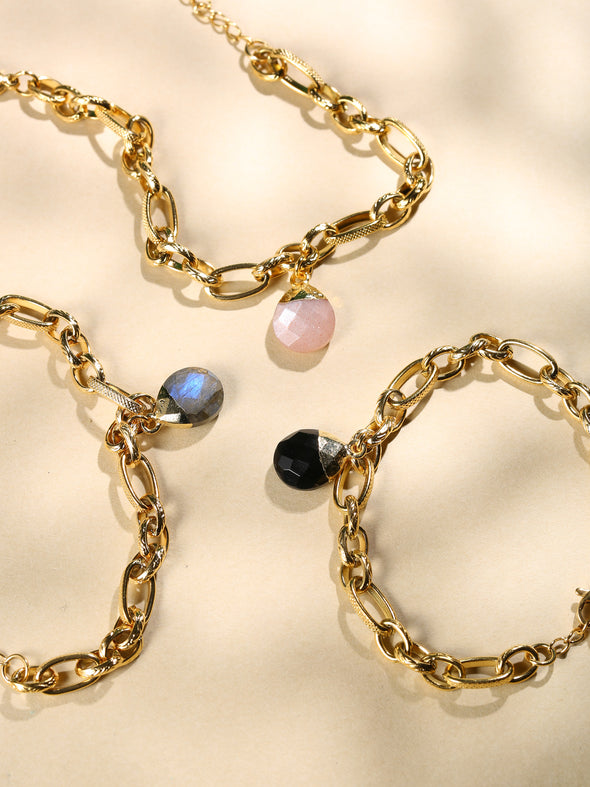 Flow Gemstone Bracelet, Labradorite Bracelet, Peach Moonstone Bracelet, Black Onyx Bracelet, Handmade Jewelry.