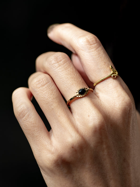 Eye-catcher Gemstone Ring, Gemstones, Black Onyx, Mother Of Pearl, Brass Ring, Handmade Ring, Boho Ring, Hippie Ring.