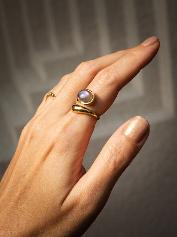 Amala Gemstone Brass Ring , Silver Ring - Purple Labradorite Ring, Blue Labradorite Ring, Moonstone Ring