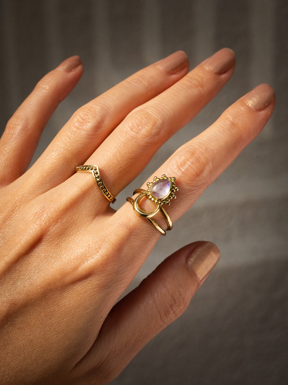 Astrid Gemstone Brass Ring - Malachite Ring, Moonstone Ring, Turquoise Ring, Brass Jewelry, Gemstone