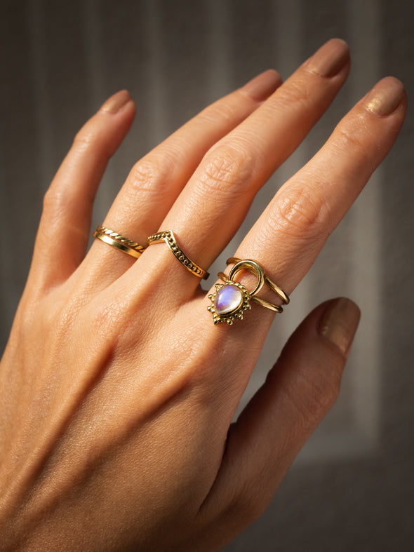 Astrid Gemstone Brass Ring - Malachite Ring, Moonstone Ring, Turquoise Ring, Brass Jewelry, Gemstone