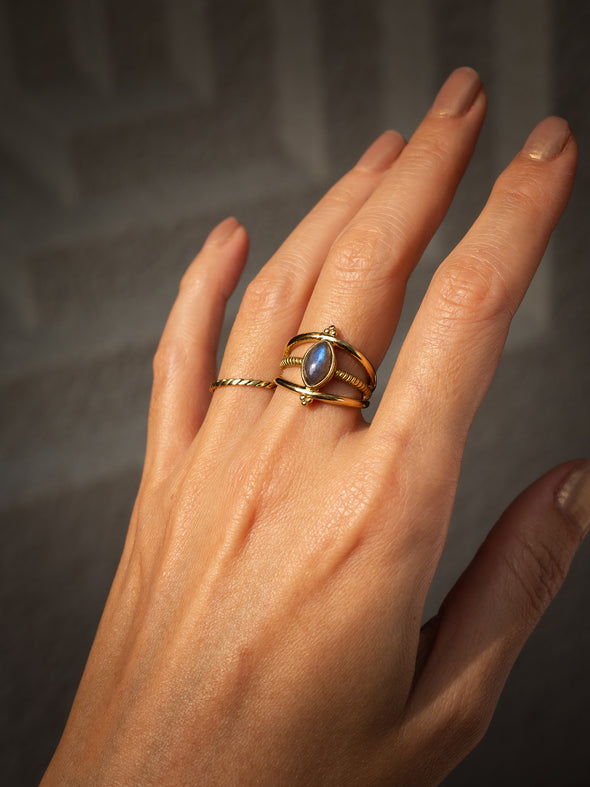 Deliz Gemstone Ring - Moonstone Ring, Labradorite Ring, Silver Ring, Brass Ring, Brass Jewelry, Gemstone