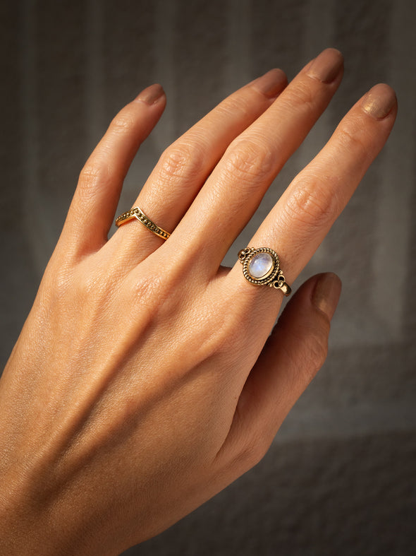 Roya Gemstone Brass Ring and Silver Ring, Labradorite Ring, Moonstone Ring, Black Onyx Ring, Gemstone Ring