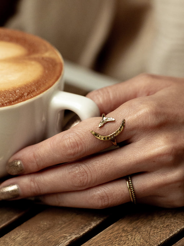 Moonlight Brass Ring, Brass Ring, Boho Ring, Hippie Ring, Handmade Ring, Moon Ring, Moon.
