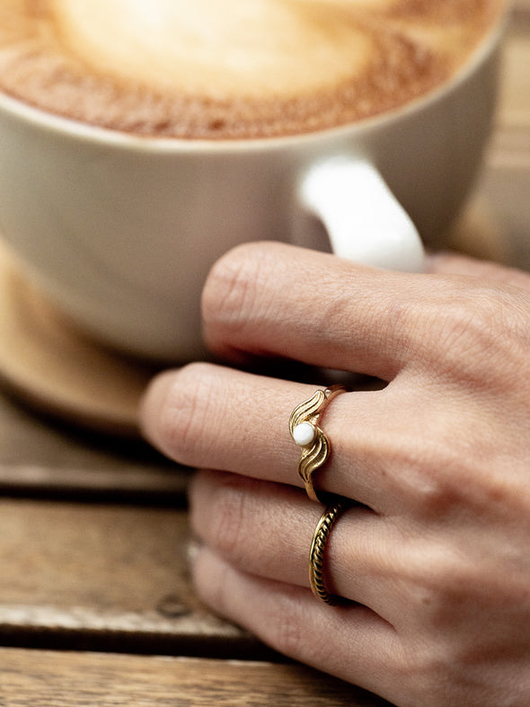 Ripple Mother of Pearl Ring, Mother of Pearl Ring, Handmade Ring, Brass Ring, Ring.