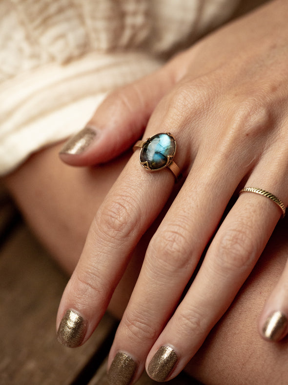 Utopia Gemstone Ring, Gemstone Ring, Labradorite, Brass Ring, Labradorite Ring, Handmade Ring, Ring.