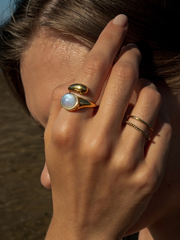 Amala Gemstone Brass Ring , Silver Ring - Purple Labradorite Ring, Blue Labradorite Ring, Moonstone Ring