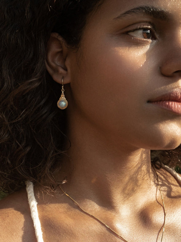 Alani Gemstone Brass Earrings - Brass Jewelry, Moonstone Eerring