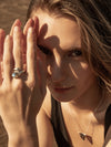 Amala Gemstone Brass Ring - Blue Labradorite Ring