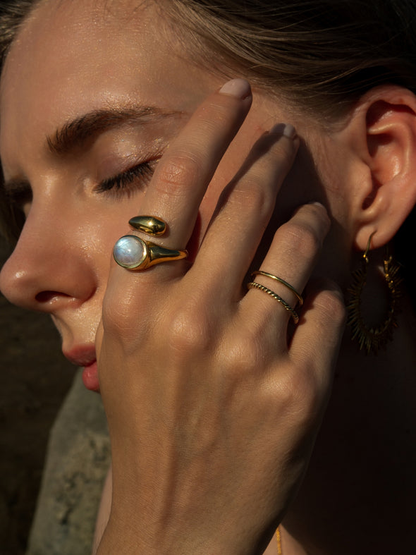 Amala Gemstone Brass Ring - Moonstone Ring