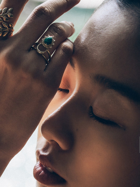 Astrid Gemstone Brass Ring - Malachite Ring, Brass Jewelry, Gemstone