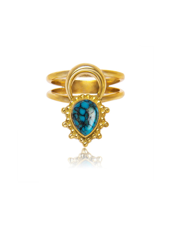 Astrid Gemstone Brass Ring - Turquoise Ring, Brass Jewelry, Gemstone