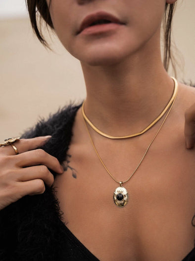 Carmen Gemstone Brass Necklace, Black Onyx Necklace, Labradorite Necklace