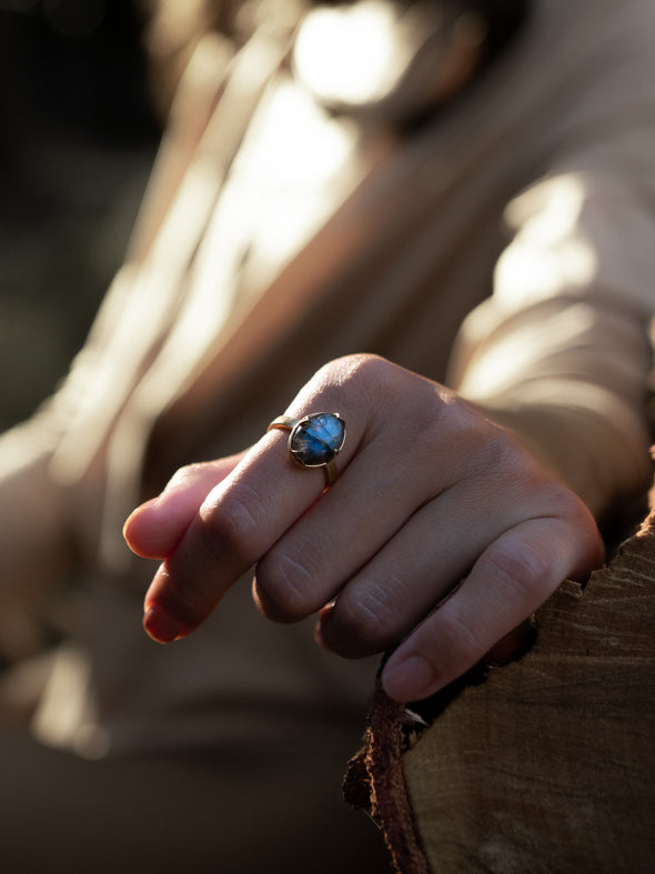 Utopia Gemstone Ring, Gemstone Ring, Labradorite, Brass Ring, Labradorite Ring, Handmade Ring, Ring.