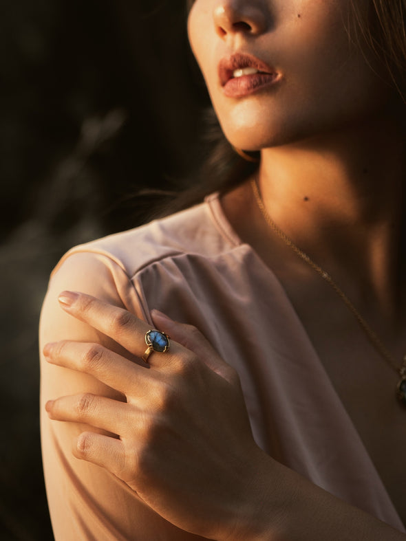 Utopia Gemstone Ring, Gemstone Ring, Labradorite, Brass Ring, Labradorite Ring, Handmade Ring, Ring.