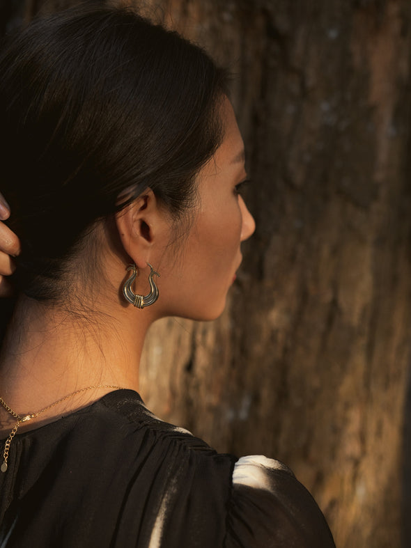 Lyre Harp Brass Earrings, Brass Earrings, Exotic Earrings, Handmade Earrings.