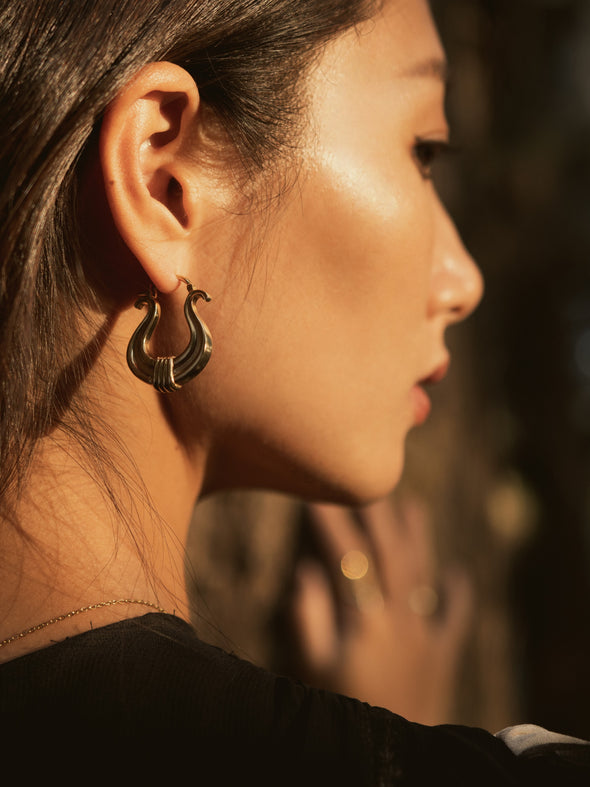 Lyre Harp Brass Earrings, Brass Earrings, Exotic Earrings, Handmade Earrings.