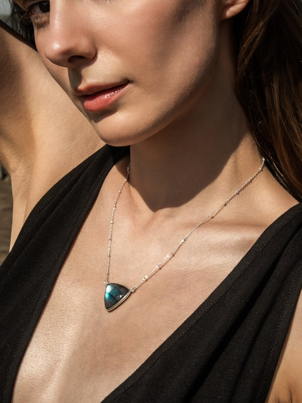 Triangle Gemstone Sterling Silver Or Gold Plated Necklace, Moonstone Necklace, Rose Quartz Necklace, Labradorite Necklace