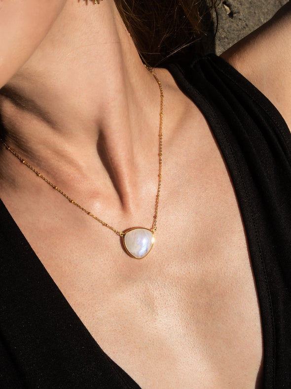 Triangle Gemstone Sterling Silver Or Gold Plated Necklace, Moonstone Necklace, Rose Quartz Necklace, Labradorite Necklace
