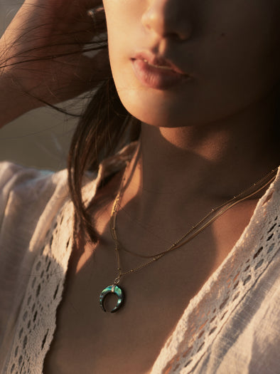 Crescent Moon Double Layered Necklace, Crescent Moon, Mother of Pearl Necklace, Abalone Necklace, Handmade Necklace, Necklace.