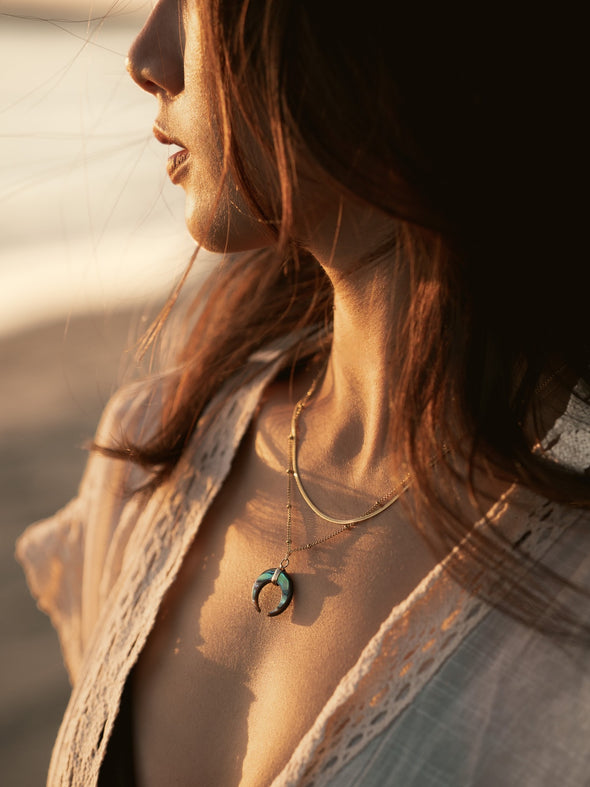 Crescent Moon Double Layered Necklace, Crescent Moon, Mother of Pearl Necklace, Abalone Necklace, Handmade Necklace, Necklace.