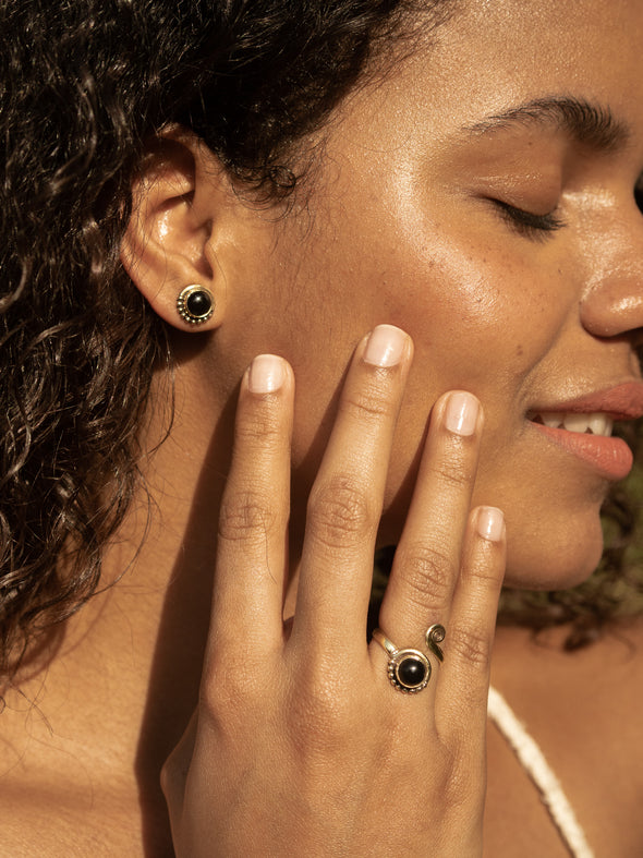 Anya Gemstone Brass Earrings