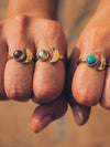 Crescent Moon Gemstone Brass Gold Plated Ring, Amethyst Ring, Black Onyx Ring, Labradorite Ring, Moonstone Ring, Turquoise Ring 