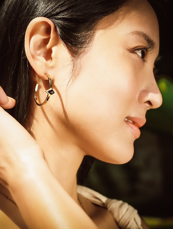 Durga Brass Earrings - Black Onyx Earring, Brass Earring, Brass Jewelry