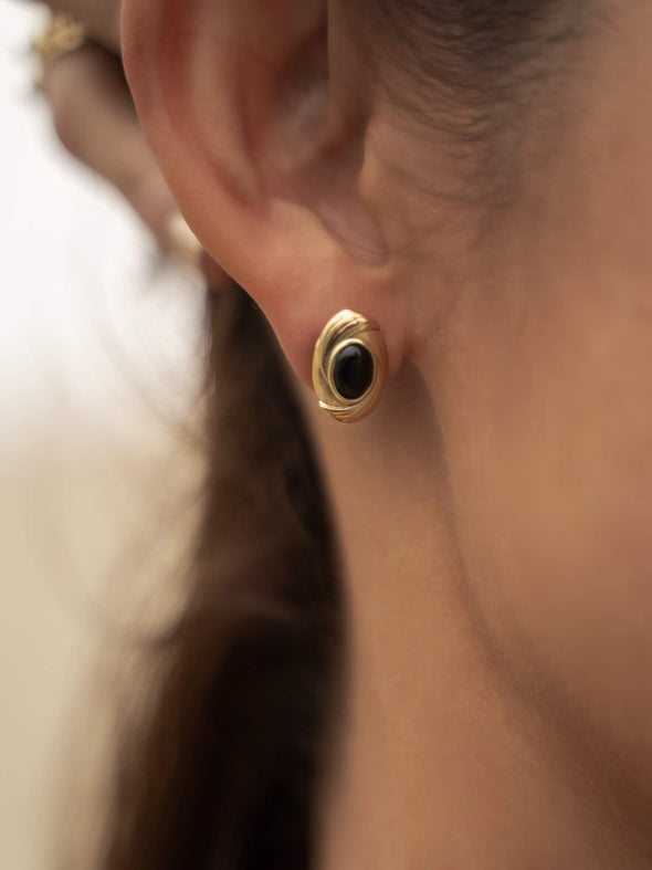 Esma Gemstone Brass Earrings, Black Onyx Earrings, Red Onyx Earrings, Labradorite Earrings