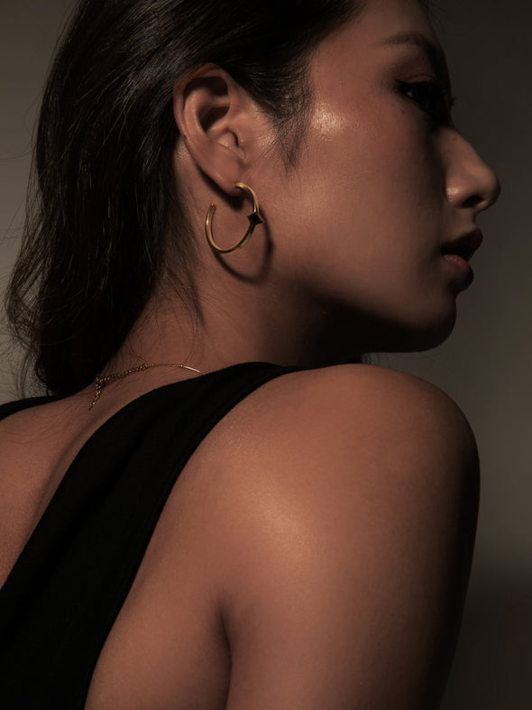 Durga Brass Earrings - Black Onyx Earring, Brass Earring, Brass Jewelry