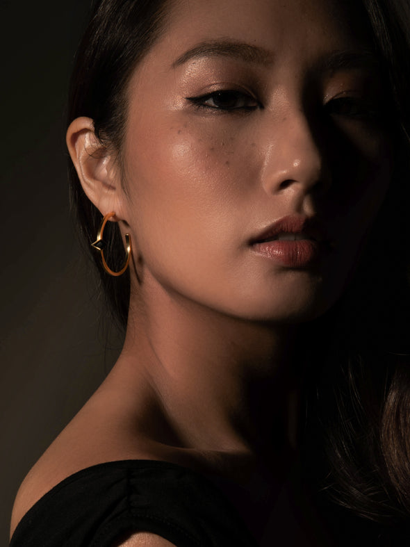 Durga Brass Earrings - Black Onyx Earring, Brass Earring, Brass Jewelry