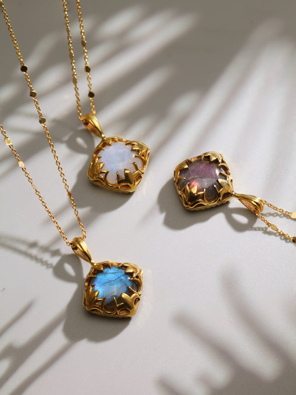 Flora Double Sided Gemstone Brass Necklace