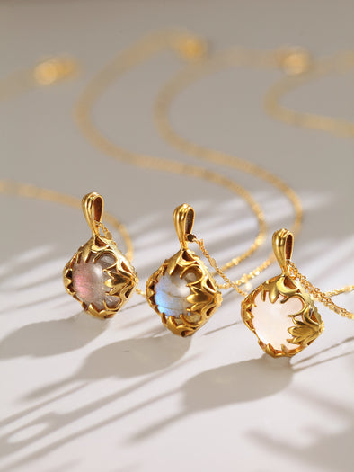 Flora Double Sided Gemstone Brass Necklace