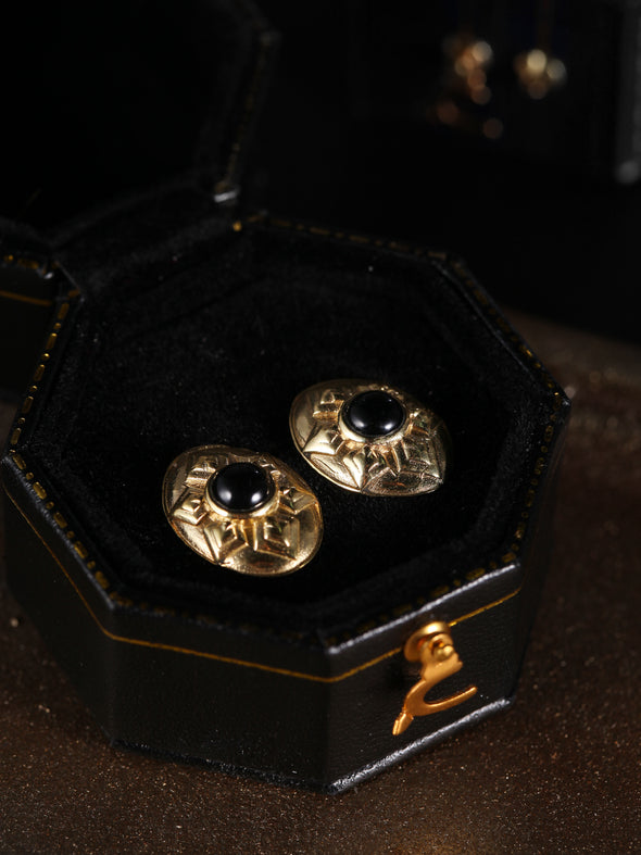 Carmen Gemstone Brass Earrings, Black Onyx Earrings, Labradorite Earrings